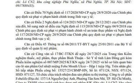 Không đạt chất lượng, Gel nhiệt miệng Fobe Mouth Ulcer bị đình chỉ lưu hành
