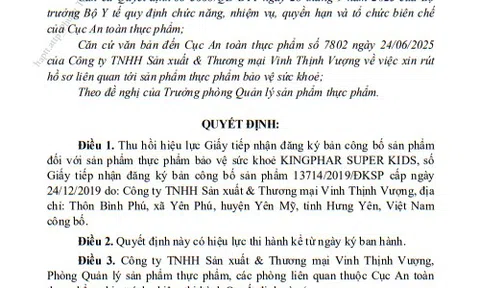 Thêm 4 công ty bị thu hồi hiệu lực giấy tiếp nhận đăng ký bản công bố sản phẩm