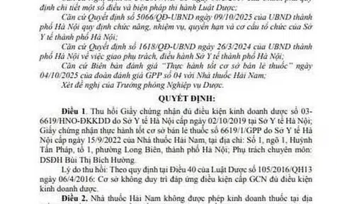 Không đảm bảo quy định pháp luật, Nhà thuốc Hải Nam bị thu hồi giấy phép