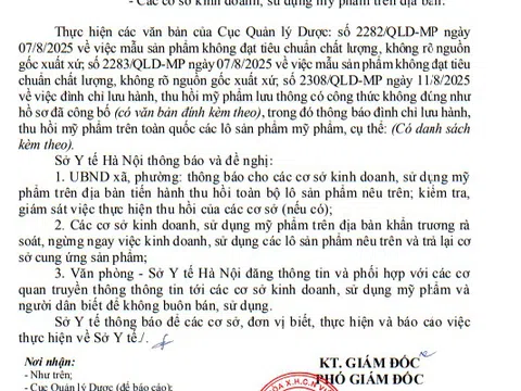 Hà Nội: Thu hồi 7 mỹ phẩm có công thức không đúng như công bố